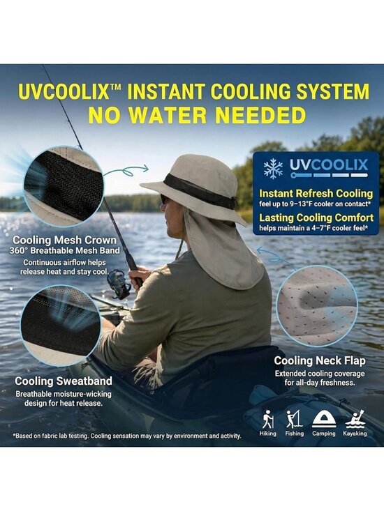 Cooling Sun Hat with Neck Flap, UPF 50+ Wide Brim UV Protection for Hot Days main image 7